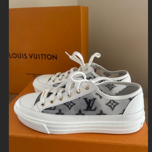 Louis Vuitton White Monogram Mesh And Leather Stellar Lace Up Sneakers - Picture 7 of 16